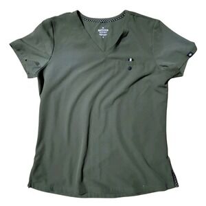 Beyond Scrubs Womens Size Small Scrub Top Army Olive Green V-neck